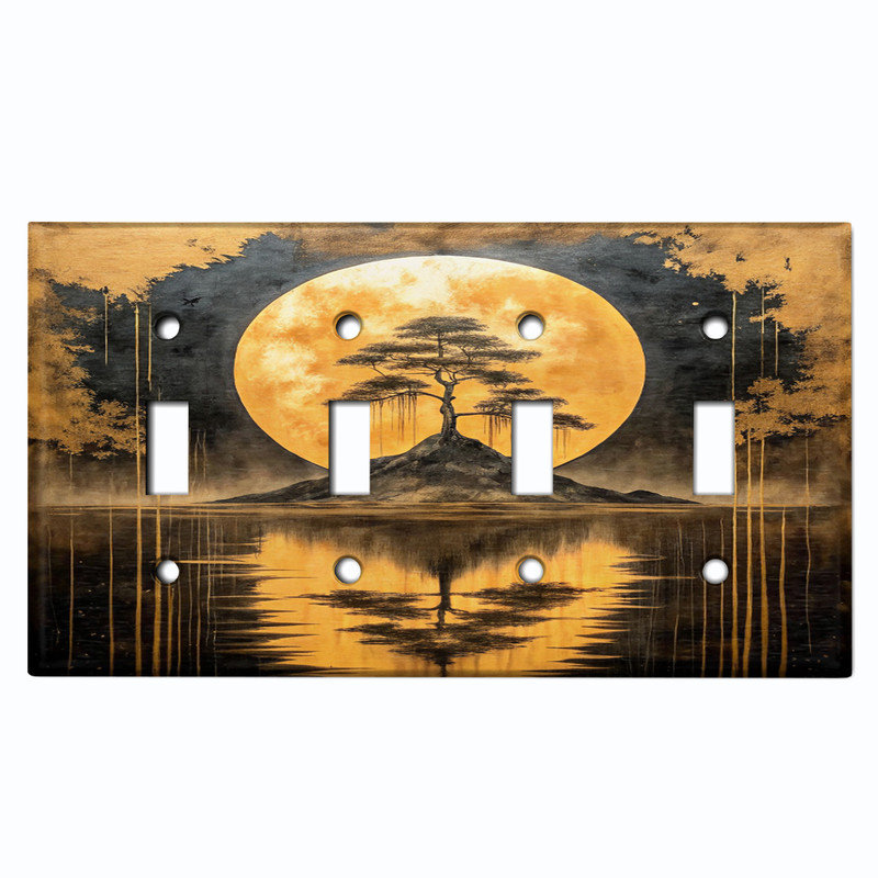 Couvercle de plaque d'interrupteur en métal; Bascule 4 bandes US Standard - Mystical Moon Bonsai, #4 Quad Toggle