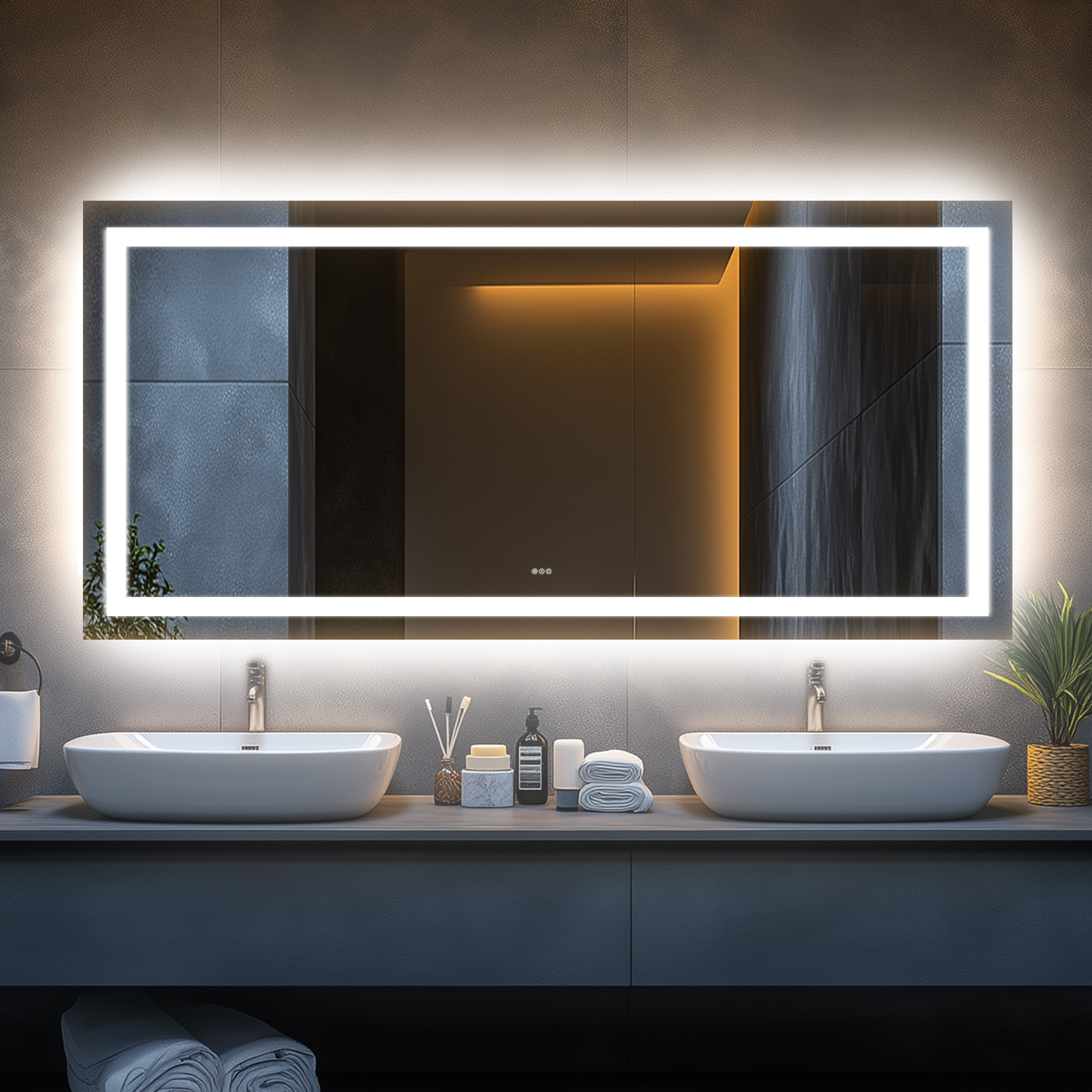 Brayden Studio Led Backlit Frameless Lighted Bathroom Mirror Wall ...