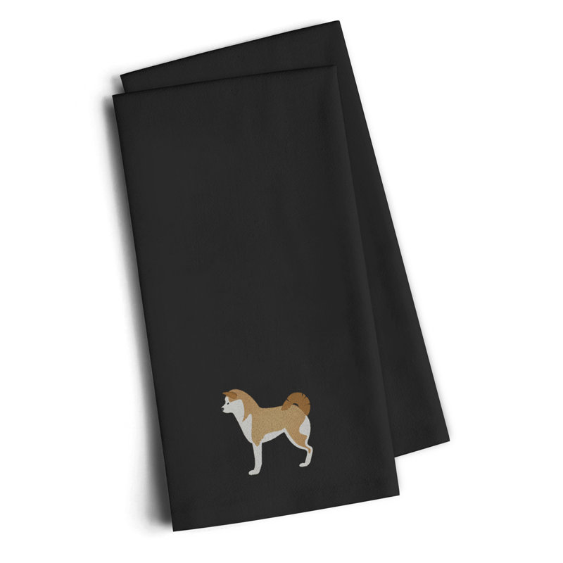 Serviette à thé de cuisine brodée akita, Noir, H 25 po x l 16 po x P 0,1 po