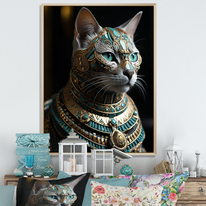 Egypt Egyptian Cat On Canvas Print, 32" H x 24" W x 1" D, Maple Floater Framed
