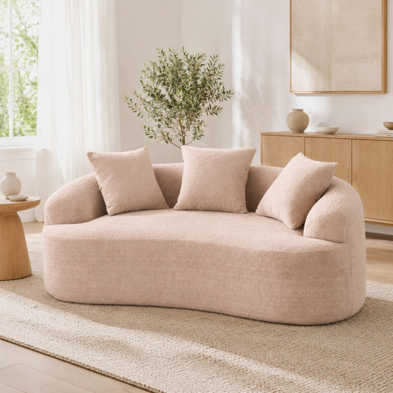 Causeuse incurvée de 65 pouces en chenille, canapé à compression 2 places avec support à ressorts et 3 coussins décoratifs, aucun assemblage requis