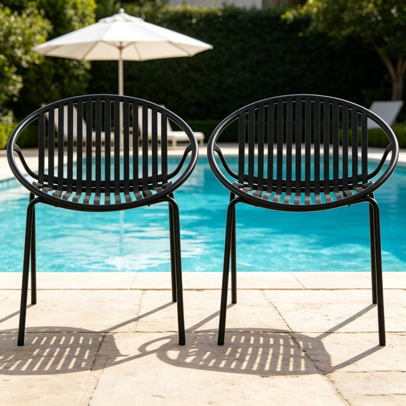 Ensemble de 2 chaises de patio empilables, Noir