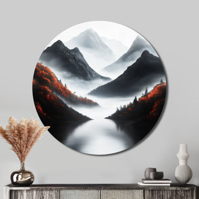 Art mural rond en métal Deshill - Lake Mountains