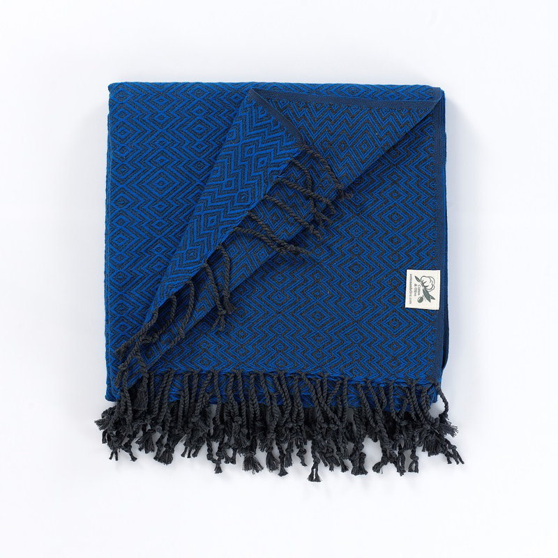 Cotton and Olive Throw, Blue