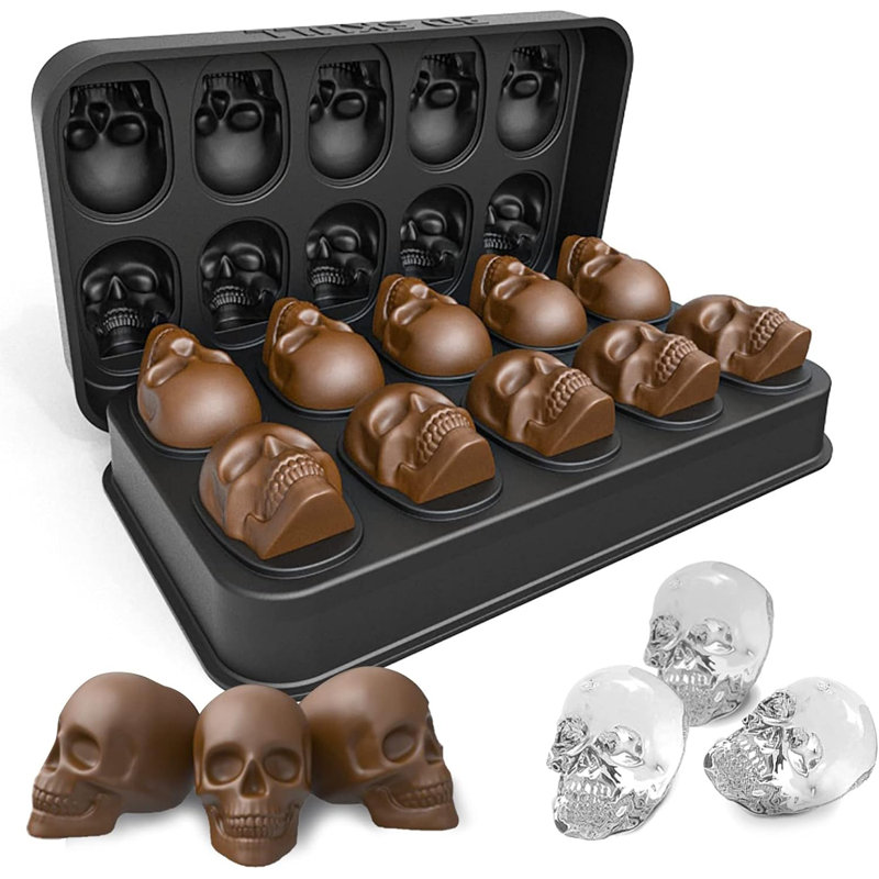 Ice Cube Trays,Silicone Ice Cube Mould Maker With Lid,Skull Head Style Mould,For Chilling Whiskey, Cocktail, Beverages,Pudding Chocolate