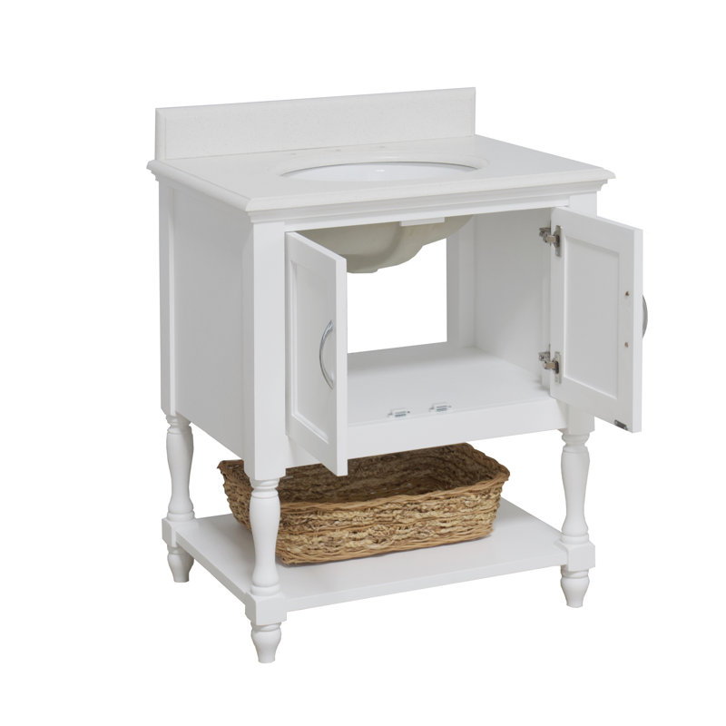 30'' Single Bathroom Vanity with Top, White, Quartz
