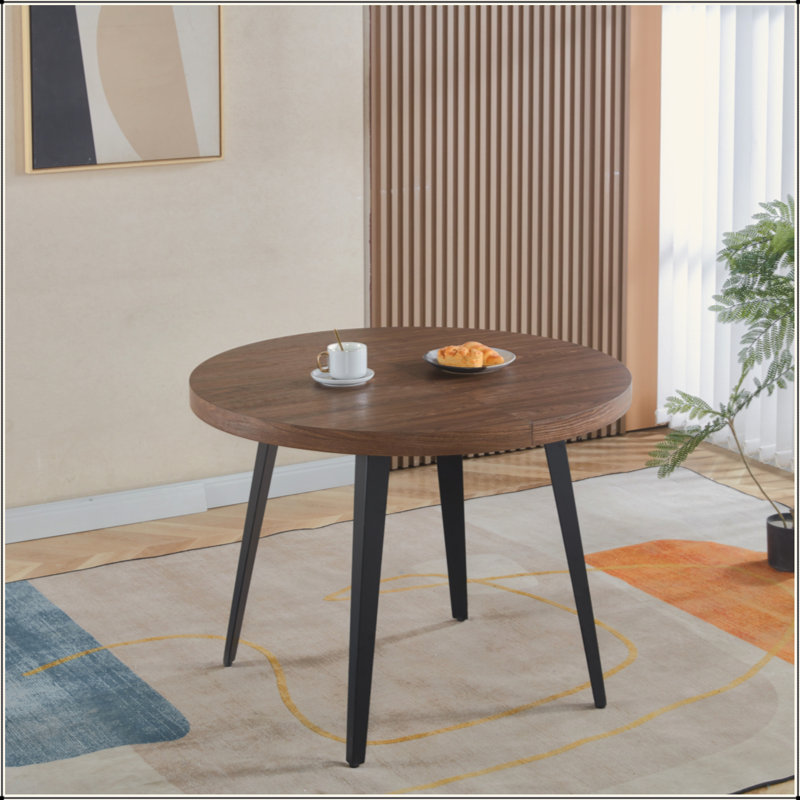 Table extensible, table à manger, table de bureau, table basse, pieds en métal, plateau en bois aggloméré, Noyer, Noir
