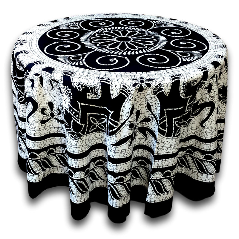 Nerseh Elephant Batik Cotton Tablecloth, Black/White