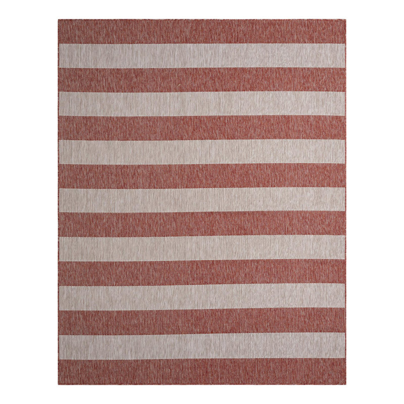 Simkins Striped Red/Gray Indoor / Outdoor Area Rug, Rectangle 5'3" x 7'1"