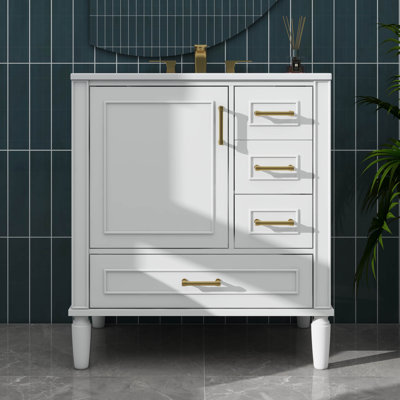 Meuble-lavabo de 30 pouces avec tablette intégrée, tiroir profond, tiroir standard et long tiroir de séparation