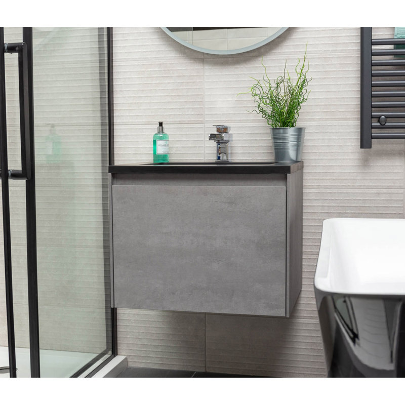600mm Single Bathroom Vanity with Integrated Polyglomerate Basin, Black