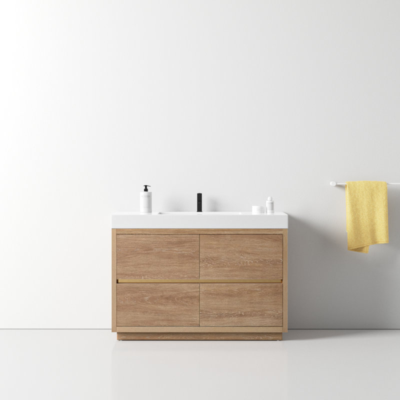 Beira 48'' Single Bathroom Vanity with Top, North American Oak, White