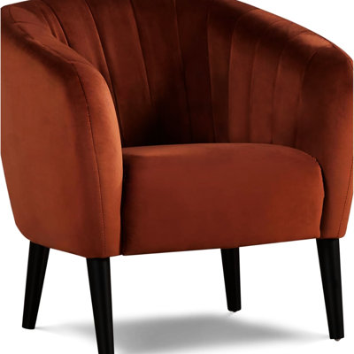 Fauteuil d'appoint contemporain de style américain brûlé orange avec capitonnage et pieds fuselés noirs, 30 po x 30 po x 32 po, 40 lb, bois d'acier pour le salon, design moderne et chic, 30 po de largeur, 32 po de profondeur