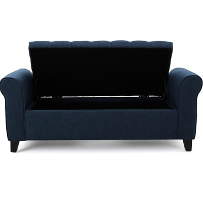 Stylish Navy Blue Bench With Button Details And Rolled Arms For Space Contemporary Tufting Graceful Arms,