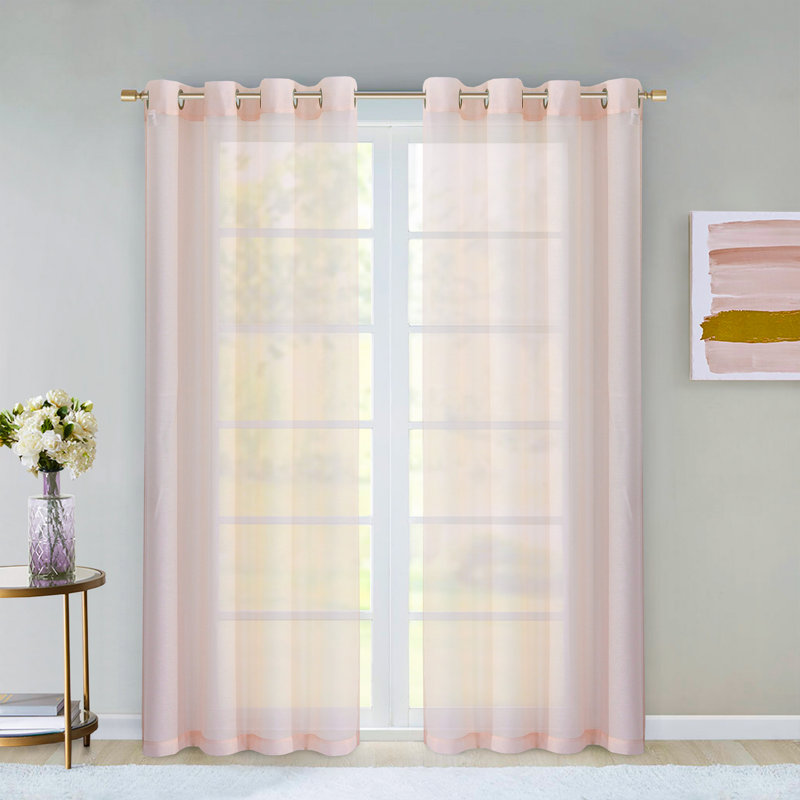 Makeira Polyester Semi-Sheer Curtain Pair, Blush, 2 Panels
