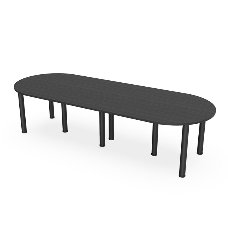 Table de conférence en forme de piste de course avec pieds de poteau, L 60 po x l 36 po, Nuit asiatique, Noir mat