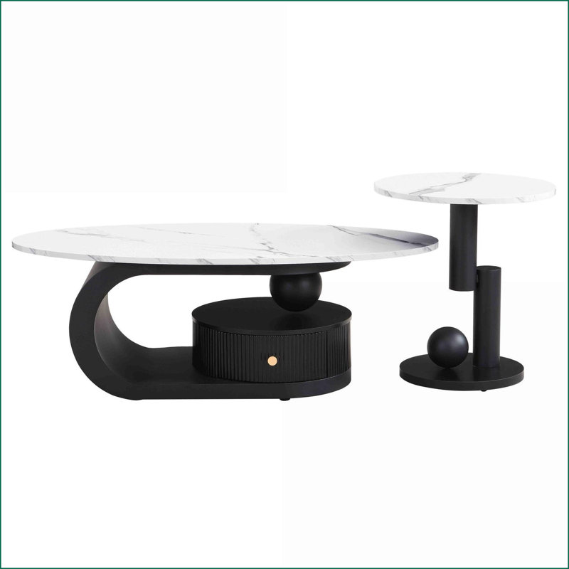 Table basse ronde moderne en chrome avec plateau en pierre frittée, facile à nettoyer et amp; Robuste pour le salon
