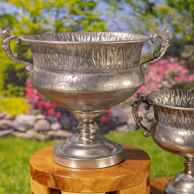 17" Tall Frosted Silver Metal Urn "Pomona"