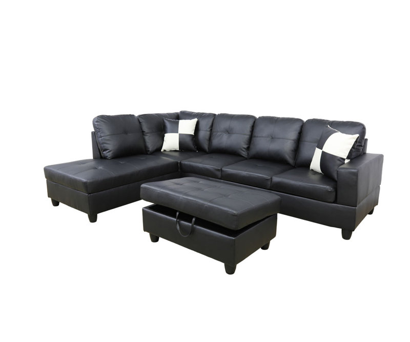 3-Piece Upholstered L-shaped Living Room Sectional, Left Hand Facing, Denim