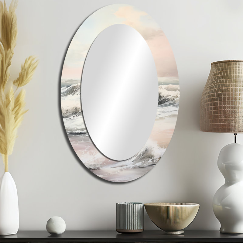 Beige Pink Minimalism Tranquil Whispers I - Modern Oval Wall Mirror, 36" x 24"