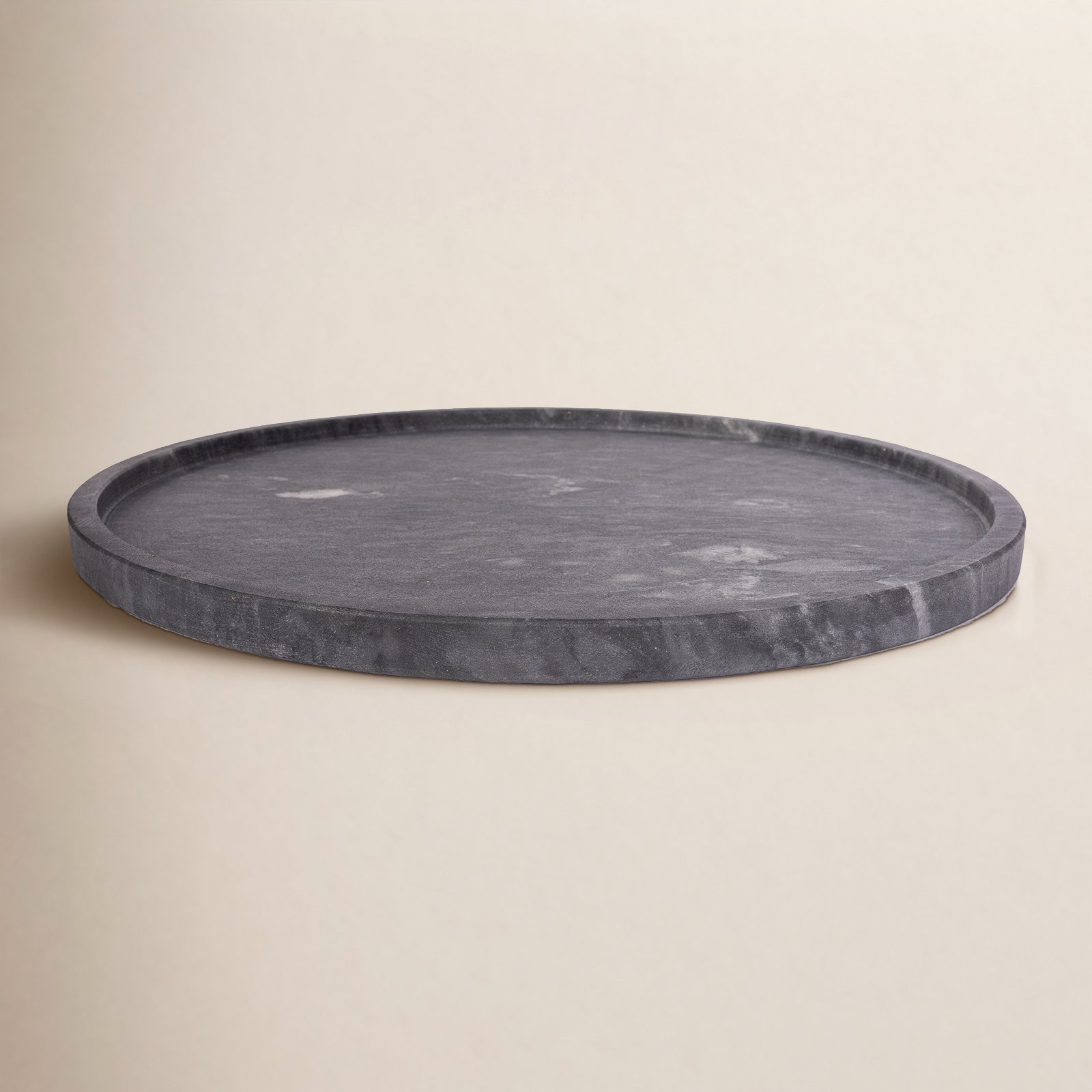 Artifacts Rattan™ Round Marble Tray, Black Matte
