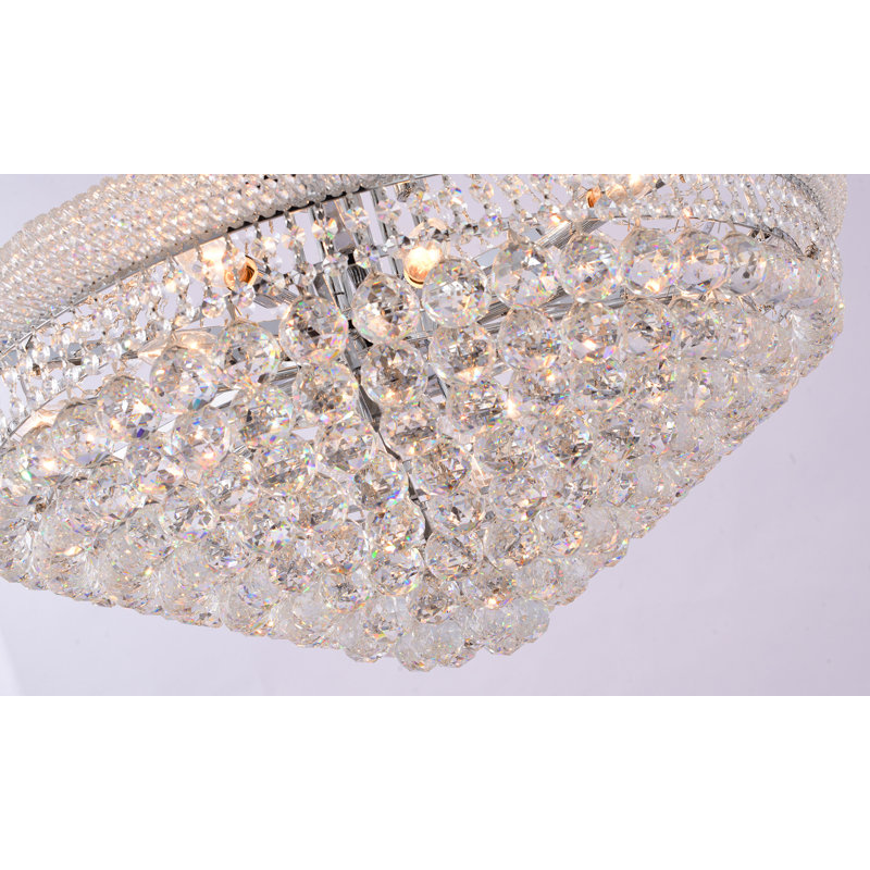 Lustre en métal chromé 32 lumières Dausen avec cristaux transparents