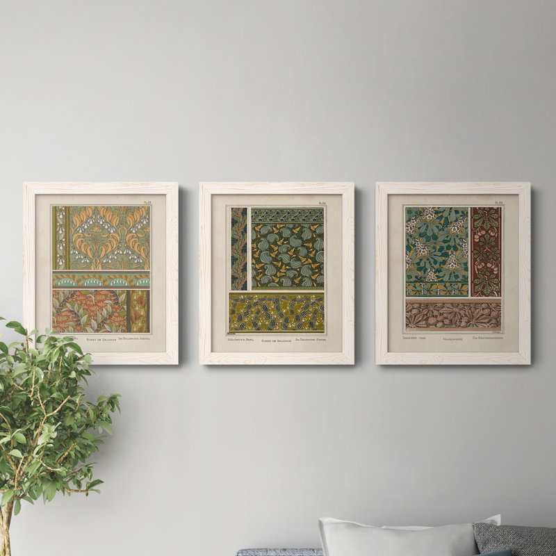 Nouveau Decorative VII - Ensemble de 3 peintures sur toile encadrées, H 20 po x l 51 po x P 1,5 po, Blanc