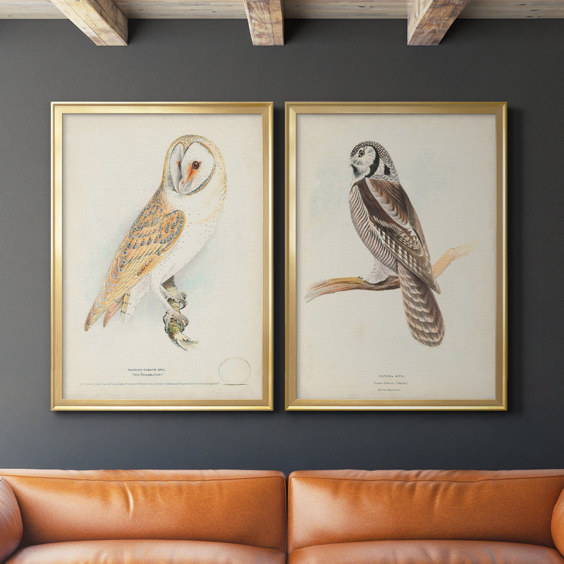 " Barn Owl " 2 - Pieces, Gold, 41.25" H x 61" W x 1.25" D