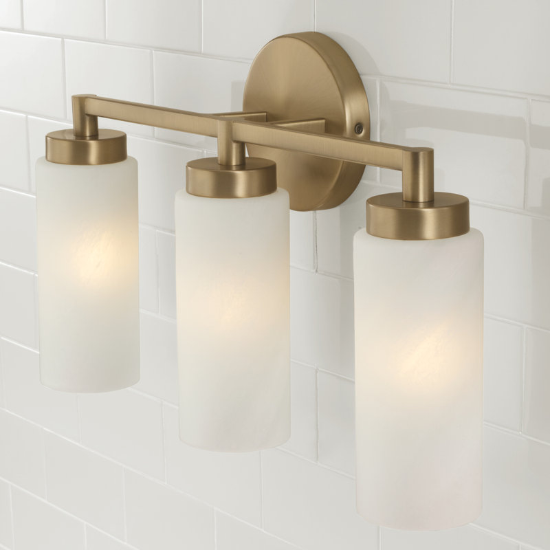 Alyssa Aged Brass 3-Light Vanity with Faux Alabaster Glass