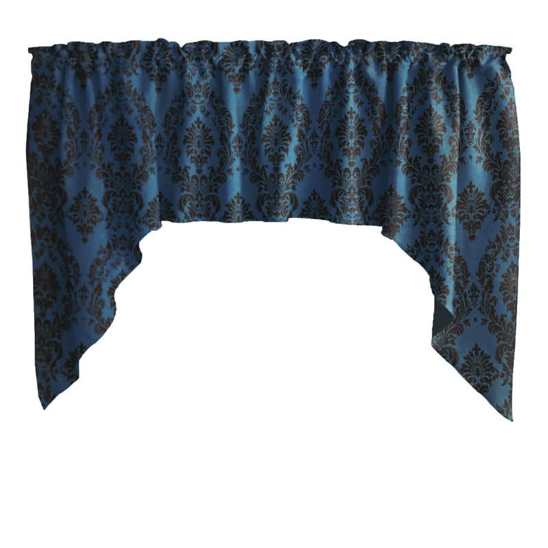 Cantonnière damas, Noir / bleu sarcelle