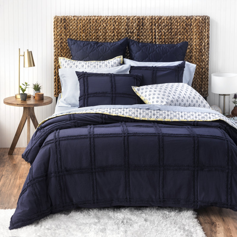 Ensemble de housse de couette en chenille Skylar, Marine, Housse de couette pour grand lit + 2 taies décora