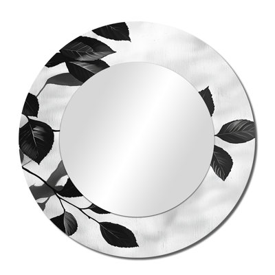 Black Leaves Shadow Silhouette I - Floral Accent Wall Mirror - Printed On Metal