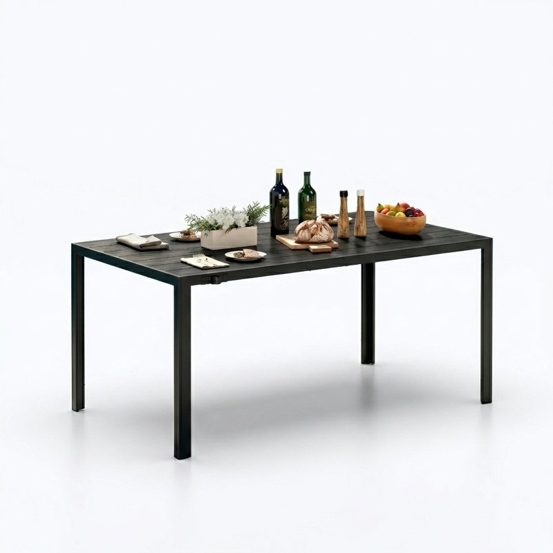 Ensemble de table de salle à manger d'extérieur 7 pièces avec 6 fauteuils empilables revêtus de polyester enduit de PVC-d-b