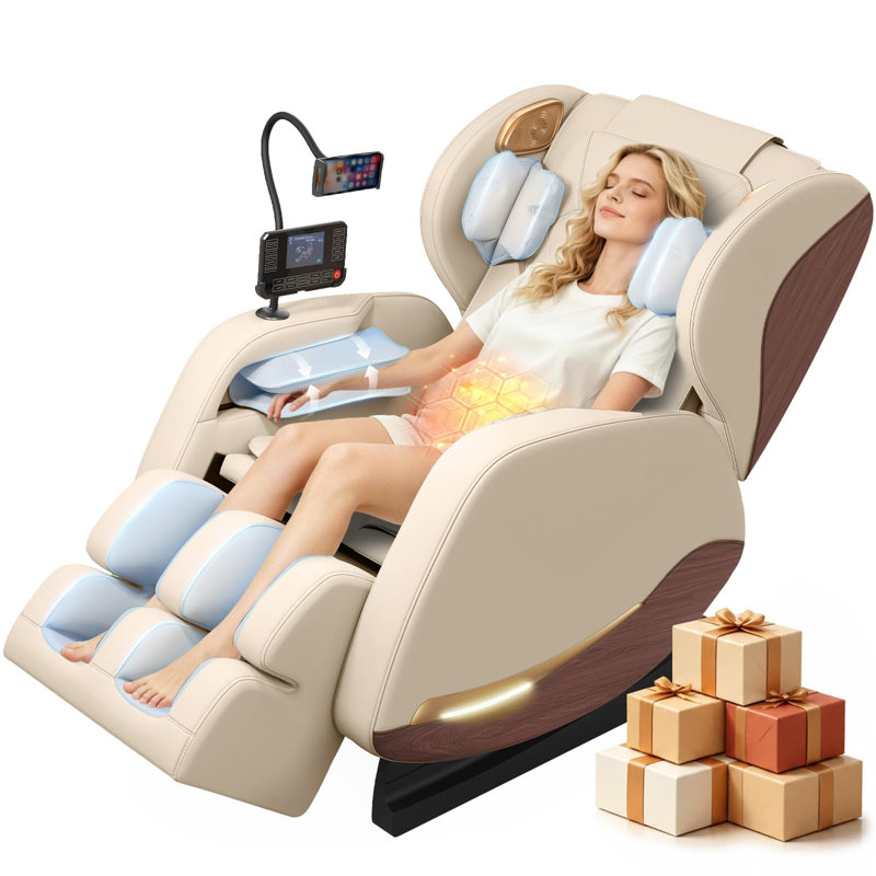 Fauteuil de massage complet avec 14 rouleaux fixes et compression des pieds et des mollets, chauffage apaisant pour le bas du dos, fauteuil inclinable zéro gravité avec accoudoirs.