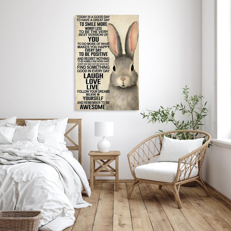 Rabbit Today Is A Good Day - 1 pièce Rectangle Gra Rabbit Today Is A Good Day - 1 pièce, reproduction d'art graphique sur toile tendue