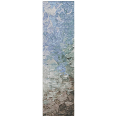 Braearis Blue Washable Indoor-Outdoor Rug - LOOMLAN
