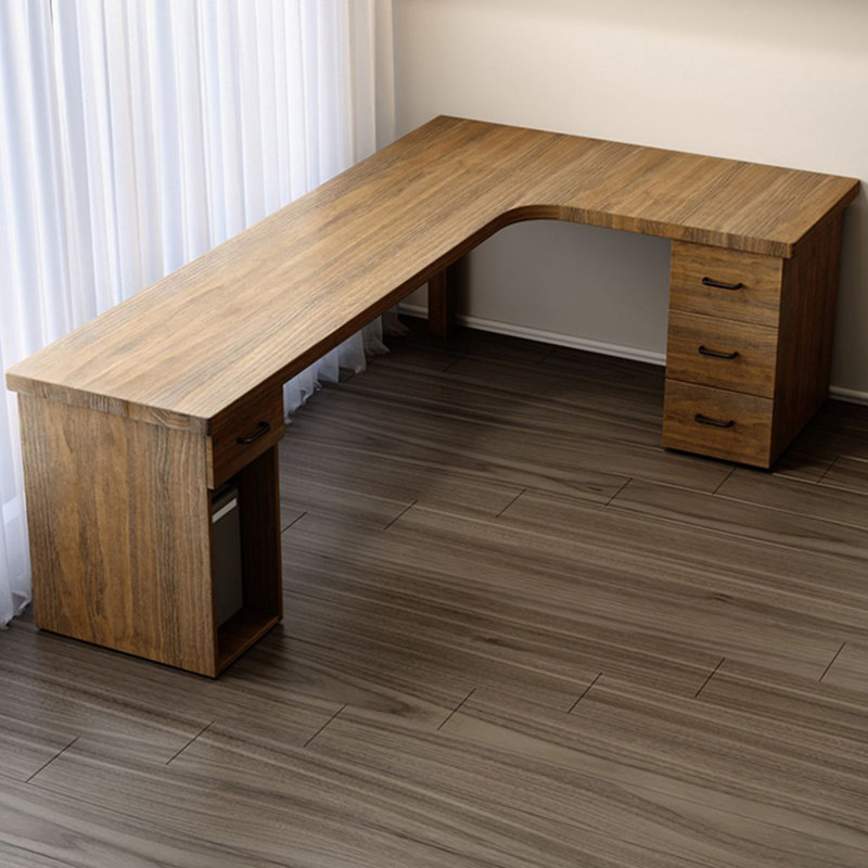 Bureau en L en bois massif avec bibliothèque, Retour à droite, H 29,53 po x l 62,99 po x P 39,37 po