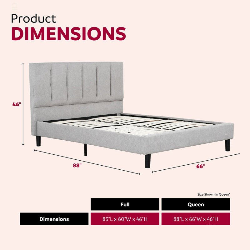 Upholstered Full Size Platform Bed Frame, Tufted Headboard, Full