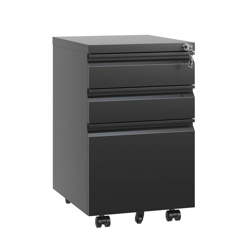 Classeur mobile à trois tiroirs avec serrure pour bureau personnel, idéal pour organiser les lettres, les documents légaux et les documents A4, entièrement assemblé
