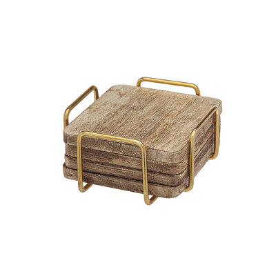 Wallis Square 4 Piece Coaster Set With Holder