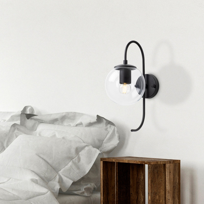 Stylish Wall Lamp, Black & Cream, 15 x 10.6 inches | Metal Body, Glass Cap, Metal Base Plate | Height: 14.2 inches, Base Plate: 4.7 inches | E14 Socket, Max 15W | Perfect for Bohemian, Industrial & Scandinavian Decor