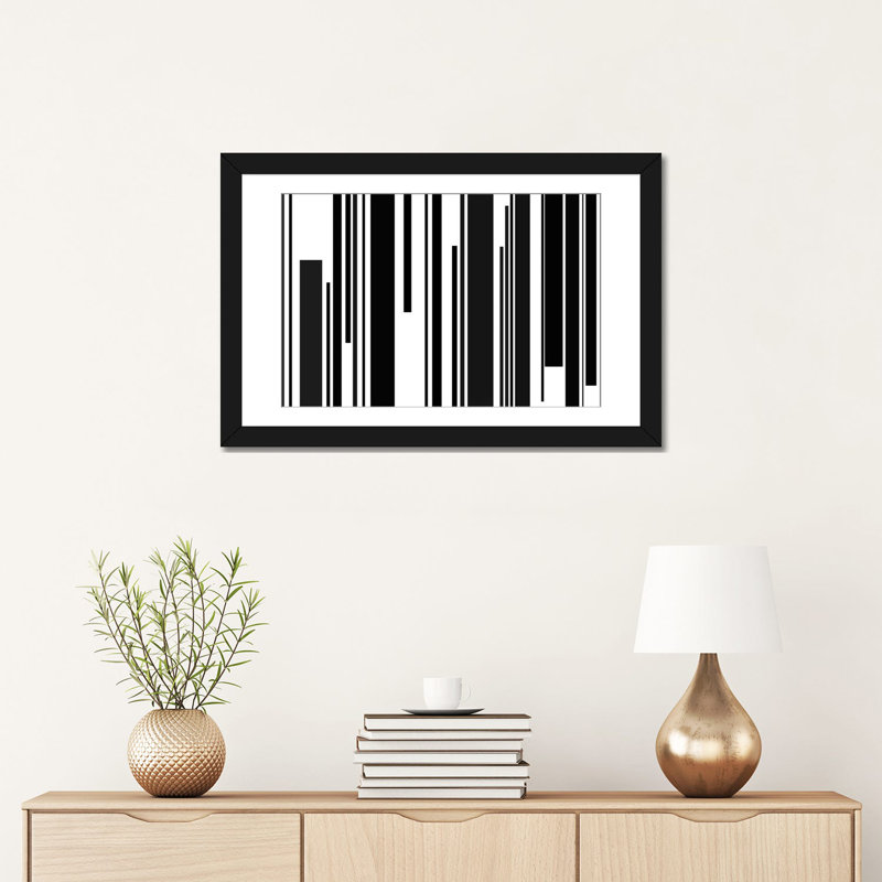 « striped piano keys », impression sur toile, H 16 po x l 24 po x P 1 po, Papier d'art encadré noir, Blanc