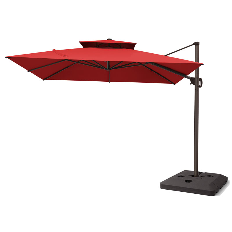 Parasol carré en porte-à-faux 128 po, base lestée incluse, Rouge