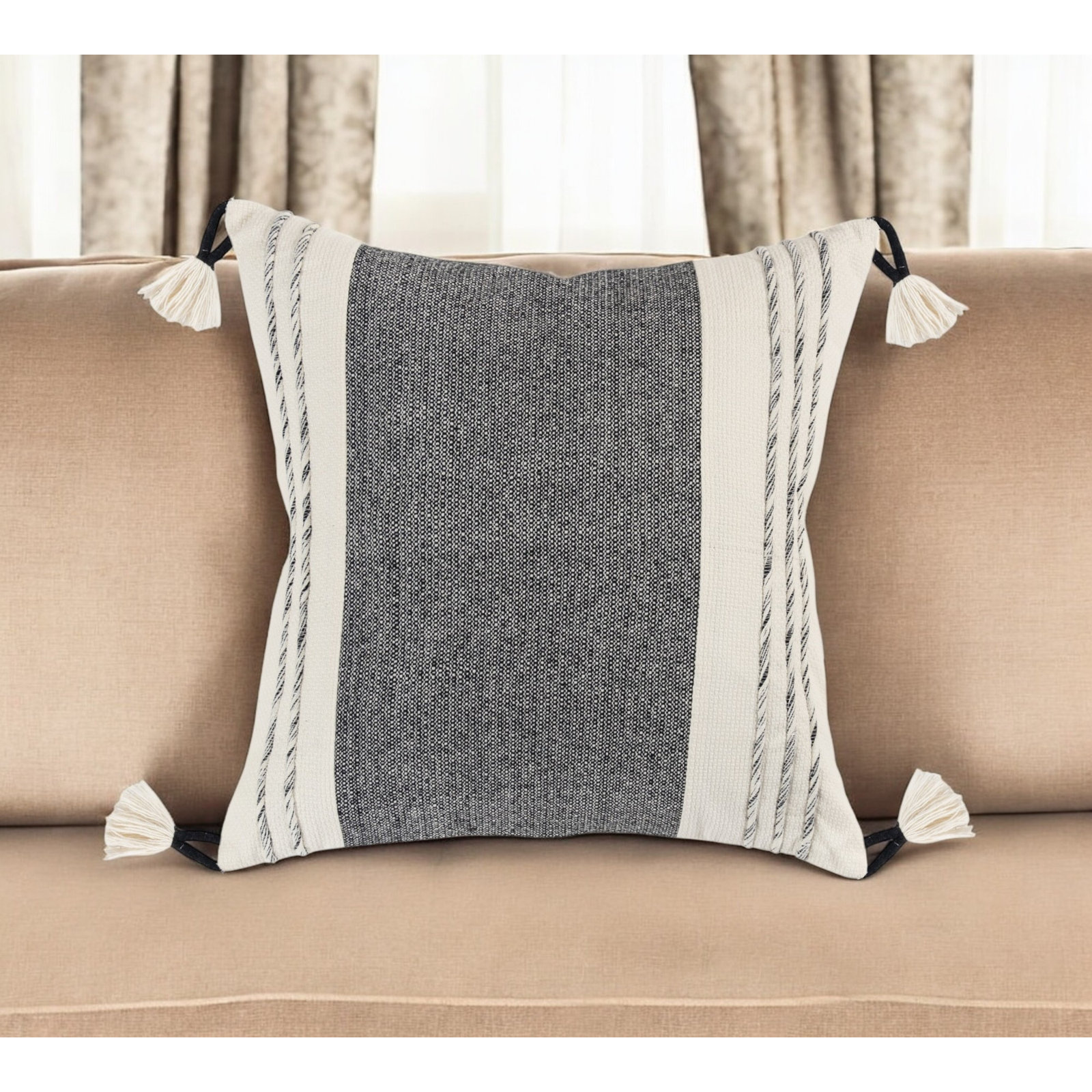 Arnell 100% Cotton Throw Square Throw Pillow, Black/White