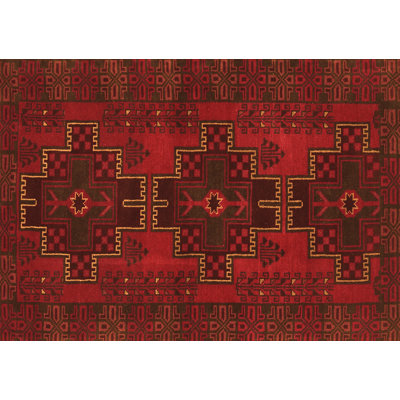 Tapis oriental rouge en laine et polyester tissé à la machine 2 pi x 3 pi Bianet