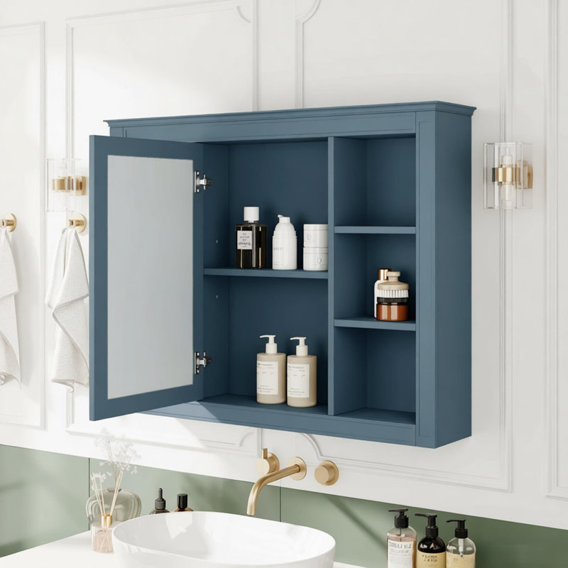 Armoire à pharmacie de 35 po x 28 po, armoire de rangement murale pour salle de bain, armoire de salle de bain moderne avec miroir, armoire à miroir avec 6 tablettes ouvertes (meuble-lavabo non inclus)