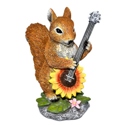 Melody of the Meadow Squirrel Garden Statue, 8" Sunflower Banjo Outdoor Decor