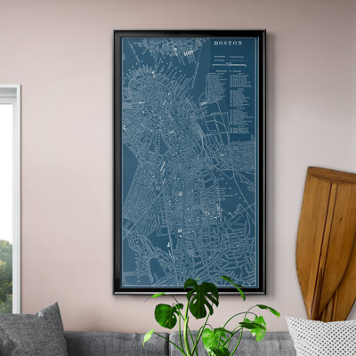 "Graphic Map of Boston", cadre photo, impression sur toile