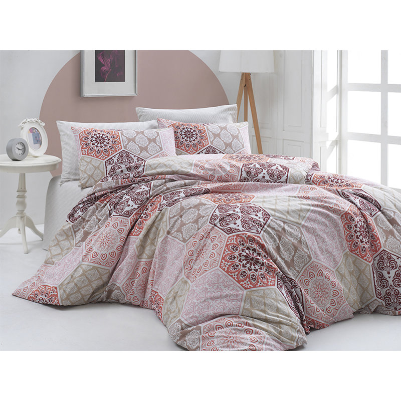 Geometric Shapes Duvet Cover Set with Pillowcases, 155 x 200cm Duvet Cover + 1 Standard Pillowcase, Red