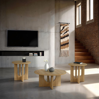 Ensemble de tables de style contemporain 3 pièces Table basse ronde 1X Table de bout ronde 2X
